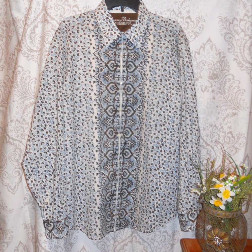 Tommy Bahama Denim XL Blue/Brown L/S Shirt Mixed Patterns
